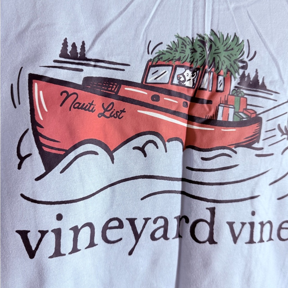 Vineyard Vines Nauti List Light Blue Christmas Long Sleeve Teeshirt